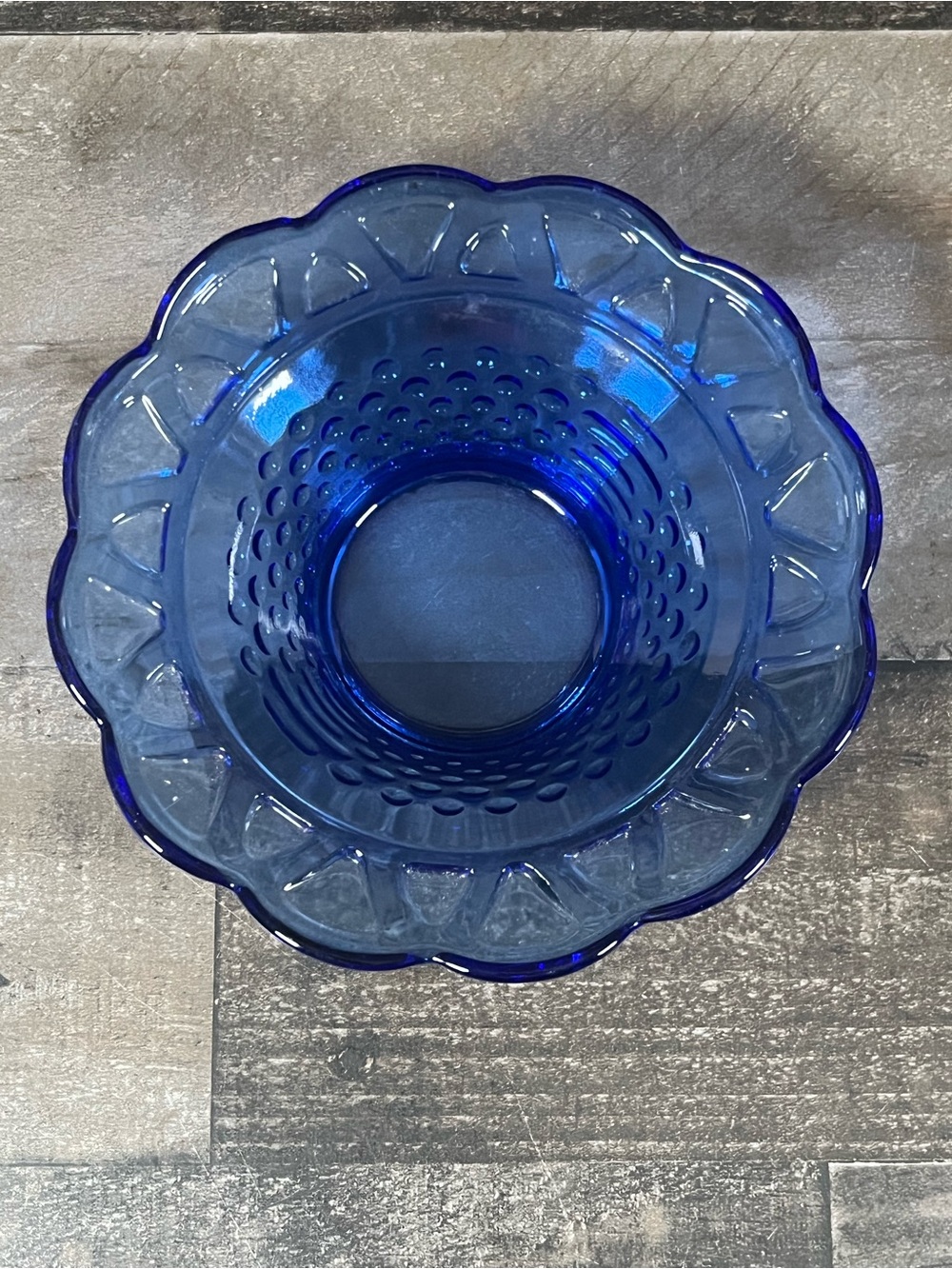 Vintage Cobalt Blue Hobnail Scalloped Edge Glass Candy Trinket 5.5” Dish